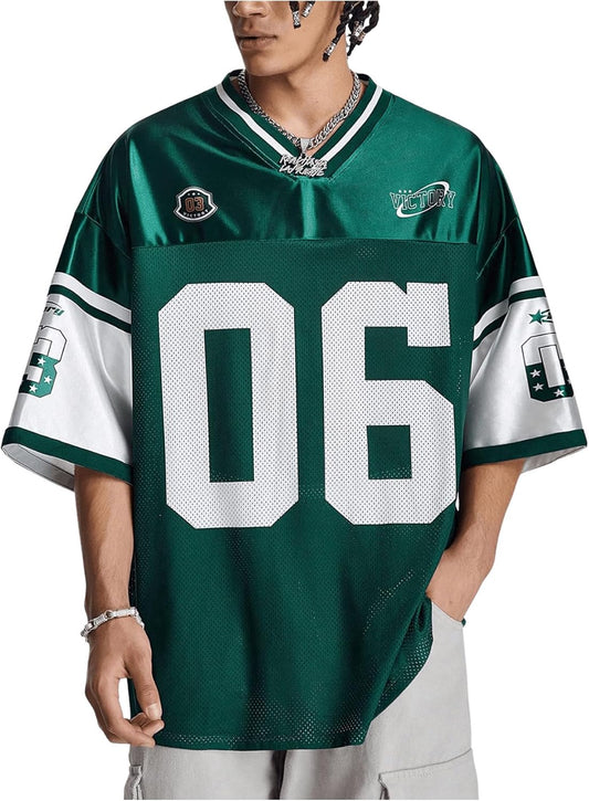 Men'S Jersey Oversized Graphic Tee V Neck Short Shoulder Casual T Shirts